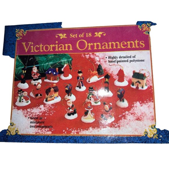 Victorian Mini Christmas Tree Polystone Ornaments Set of 18 Open Package - Picture 9 of 10